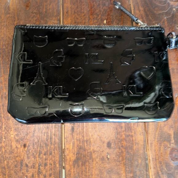 Karl Lagerfeld Black Embossed wristlet like new - Picture 4 of 7